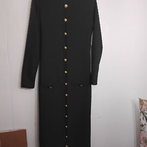 Elegant Lavender Lace Black Midi Dress with Gold Accents